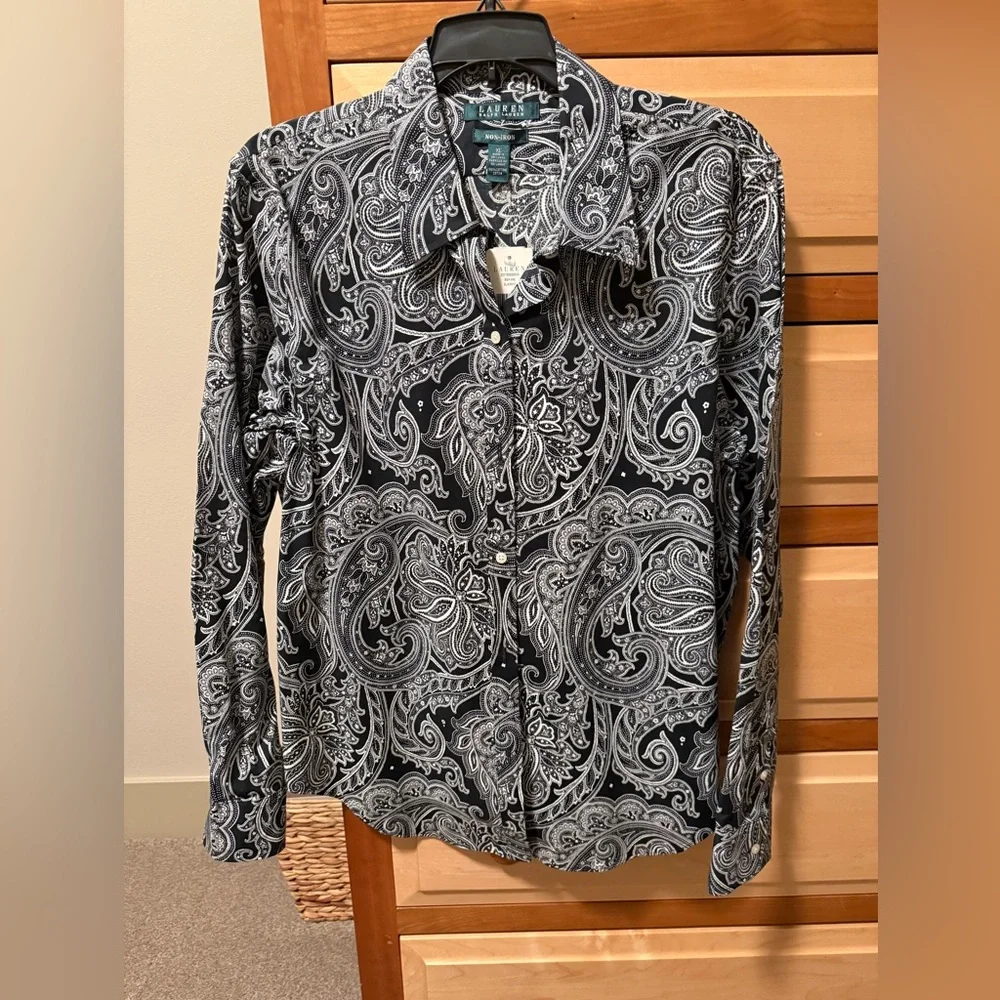 Lauren - Ralph Lauren Womens Black and White Paisley Shirt - Picture 1 of 5